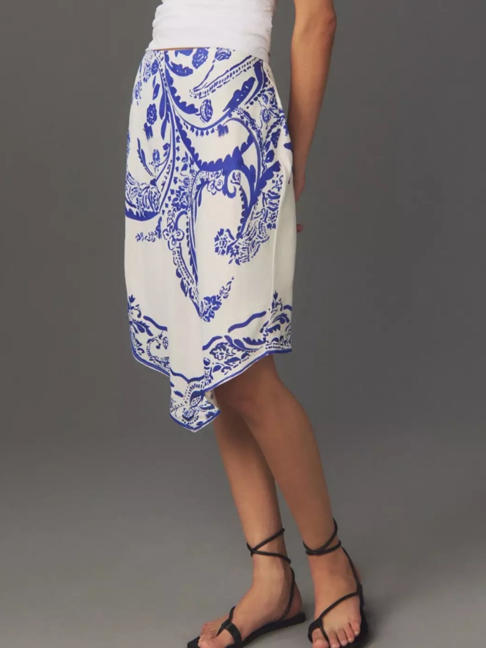 NWT Anthropologie Maeve Blue Motif Asymmetrical Skirt Medium Y2K